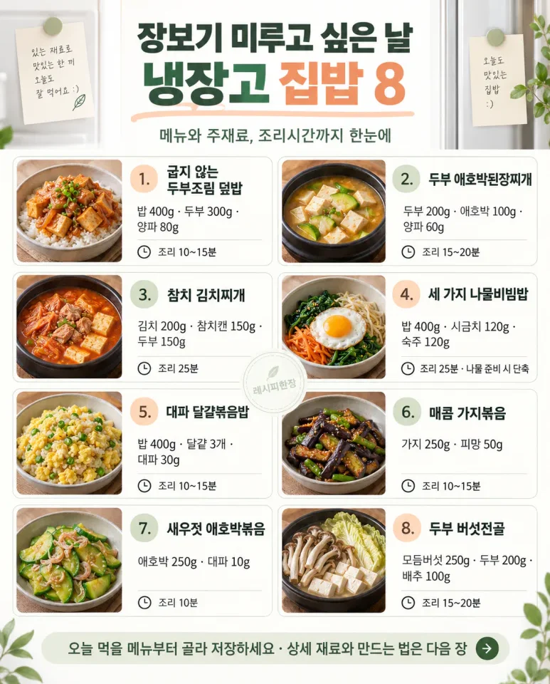 장보기 미루고 싶은 토요일, 냉장고로 차리는 저녁 8가지