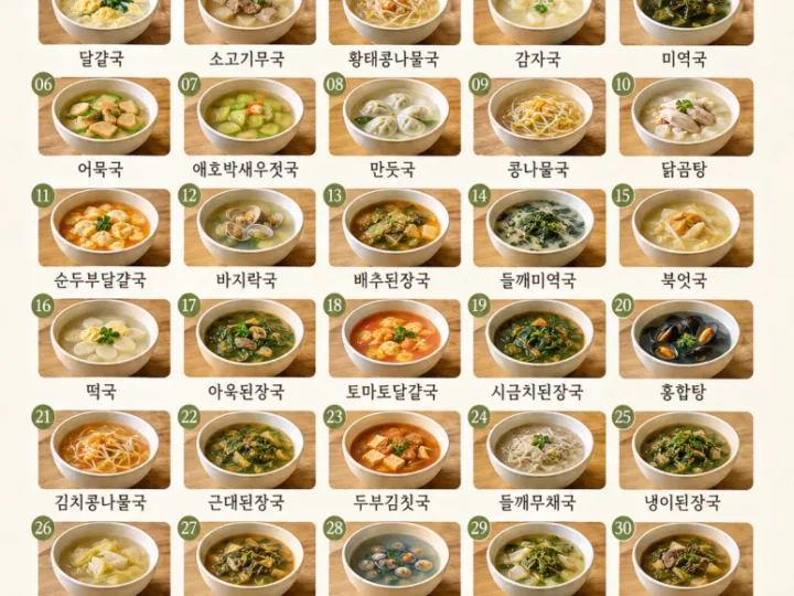 아침국 종류 30가지 — 매일 아침 국 고민, 한 달은 걱정 없어요