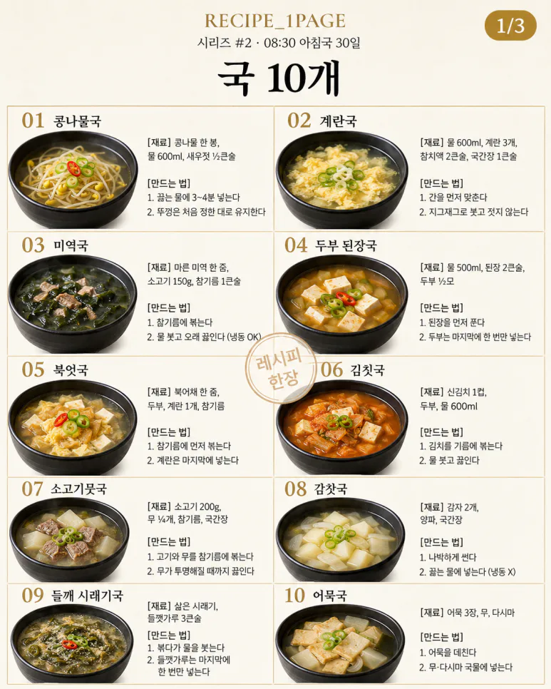 9월 아침은 국 하나면 — 국 10개로 돌리는 30일 아침 캘린더