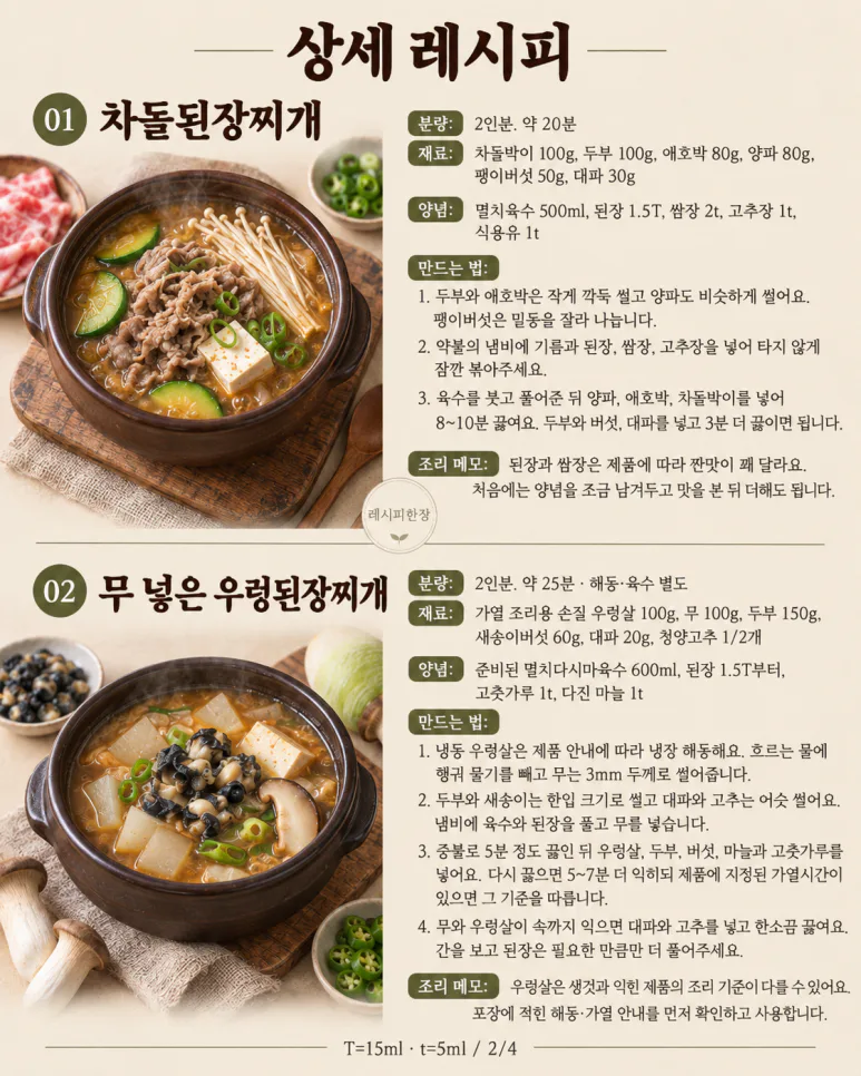 된장만 더 넣으면 짜져요 — 건더기로 맛 바꾸는 된장찌개 6가지