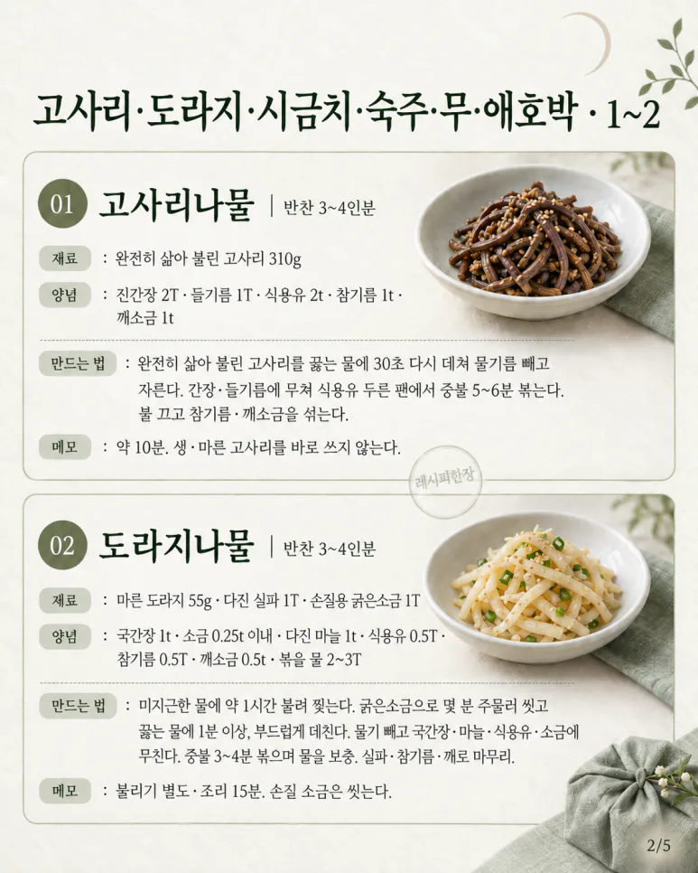 명절나물이 늘 아쉬웠다면 — 고사리·도라지·시금치, 손질부터 다른 나물 6가지