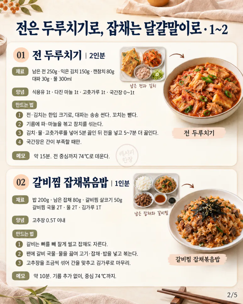 남은 추석 음식, 또 데우기 지겨웠다면 — 전·잡채·송편 활용 6가지