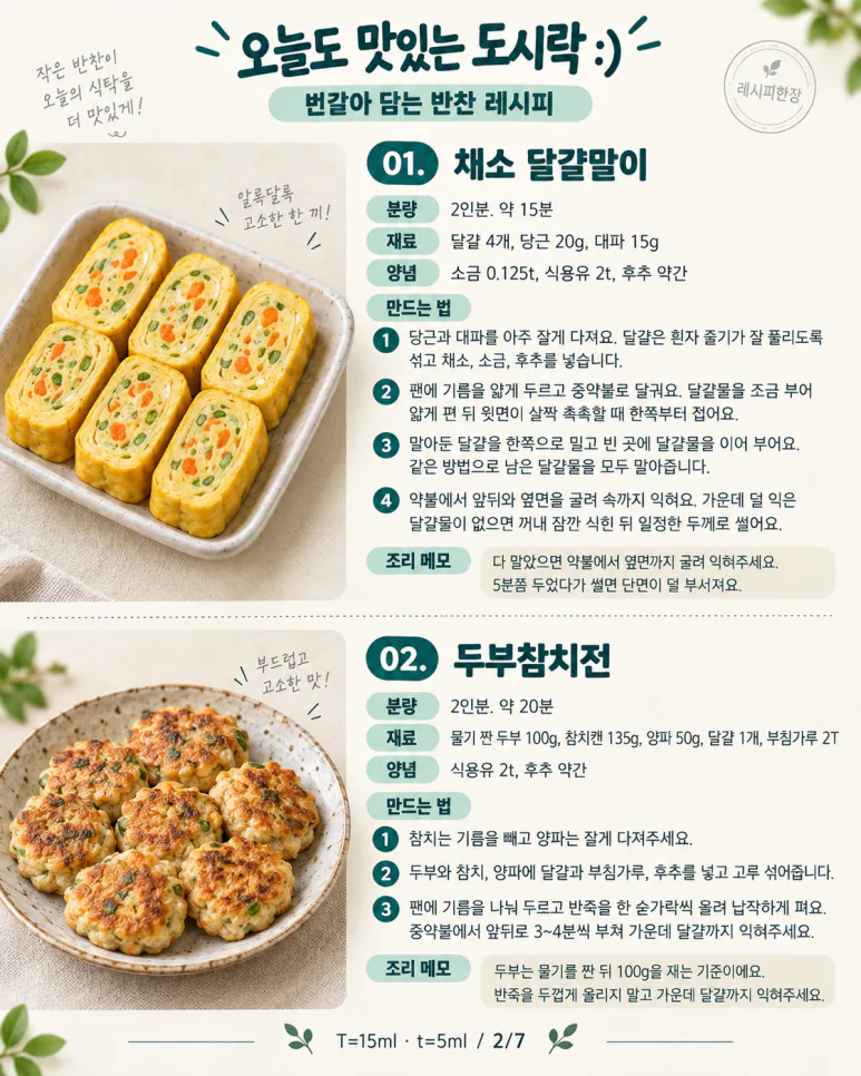 월요일 도시락 반찬, 오늘 골라두세요 — 달걀말이부터 닭불고기까지 12가지