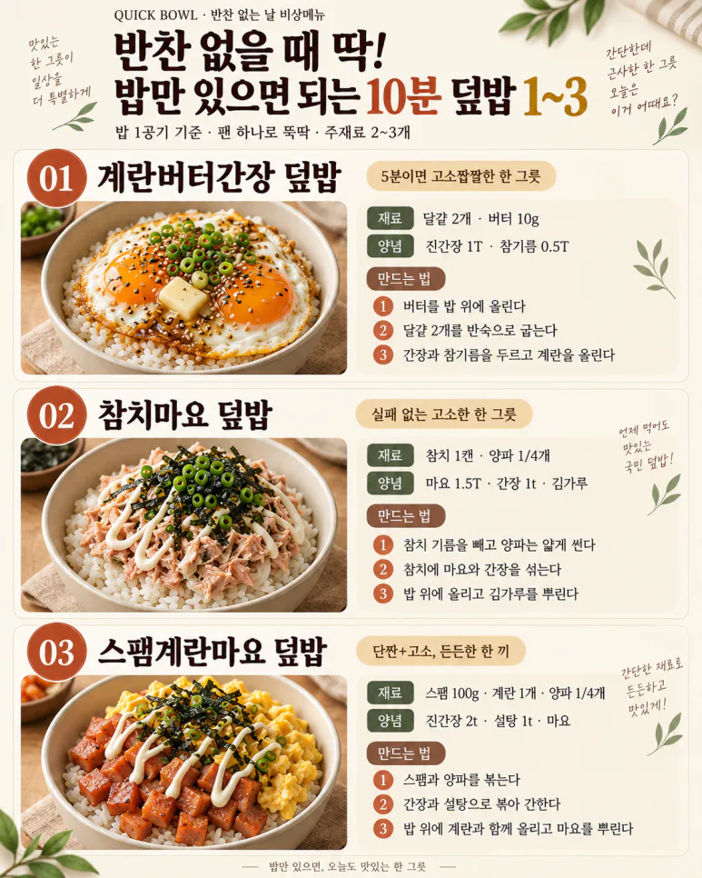 반찬 없을 때 딱! 밥만 있으면 되는 10분 덮밥 9가지