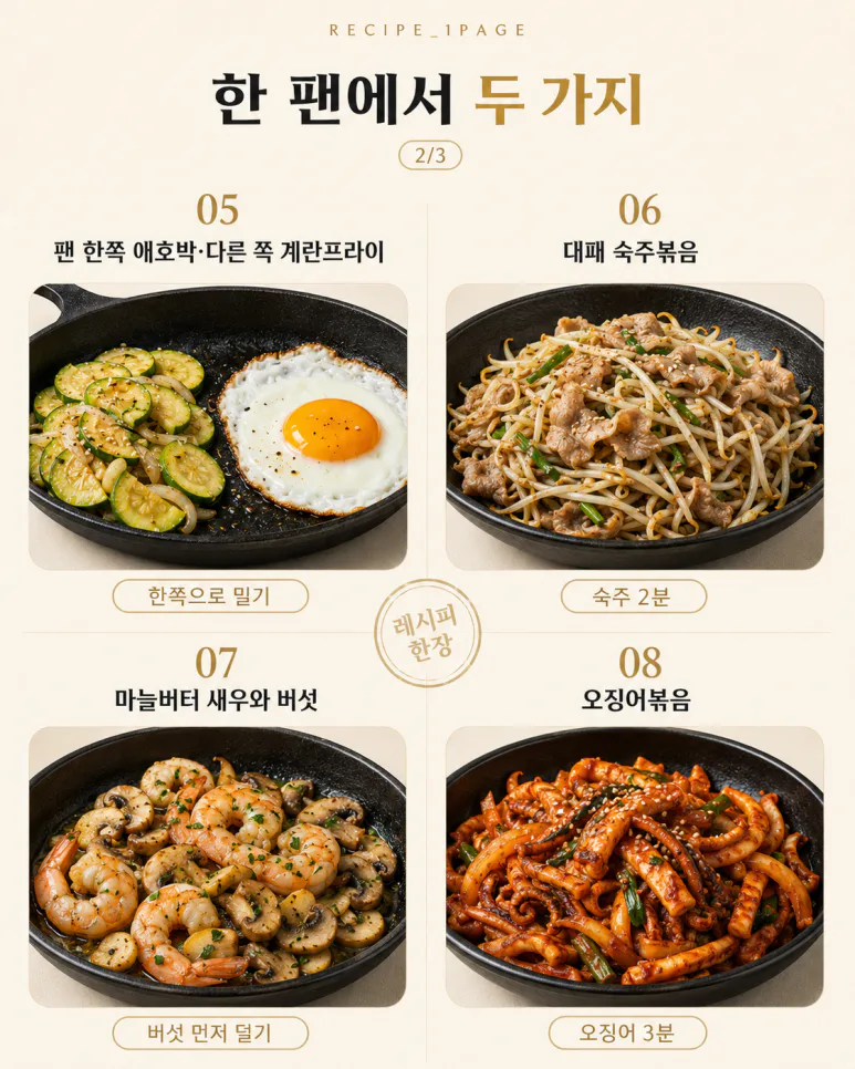 불 오래 못 켜는 저녁 — 팬 하나로 끝내는 15분 12가지