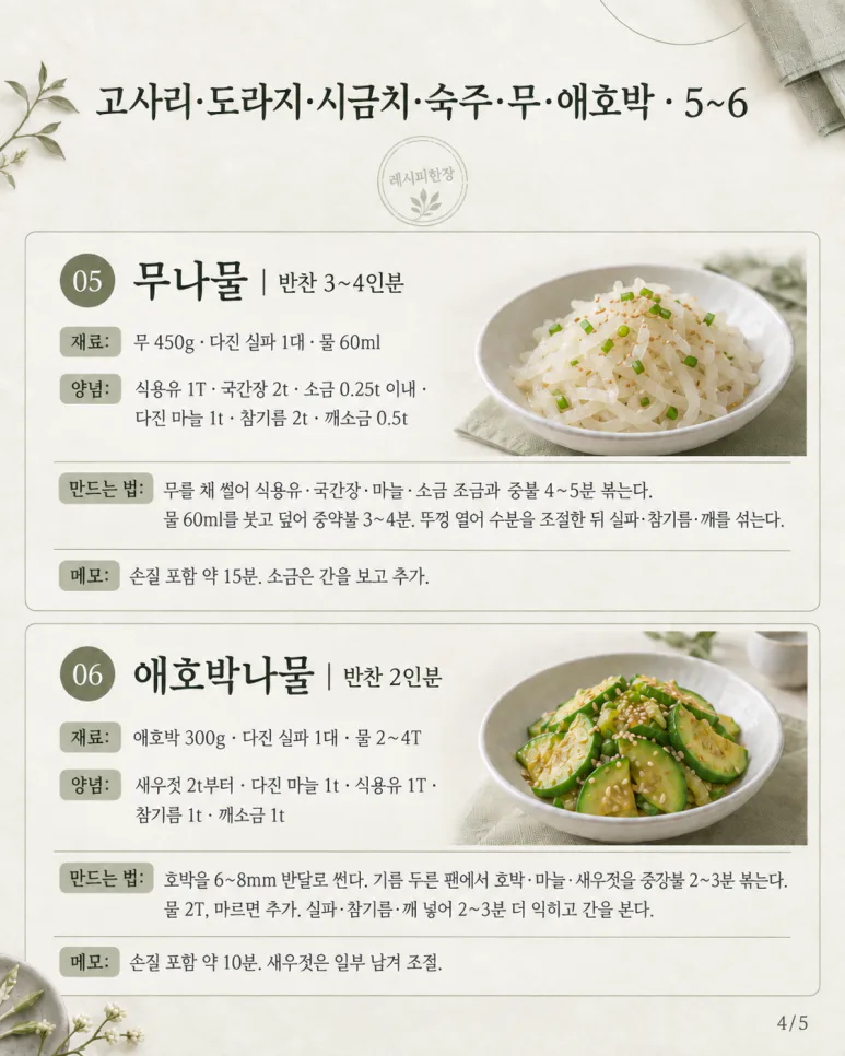 명절나물이 늘 아쉬웠다면 — 고사리·도라지·시금치, 손질부터 다른 나물 6가지