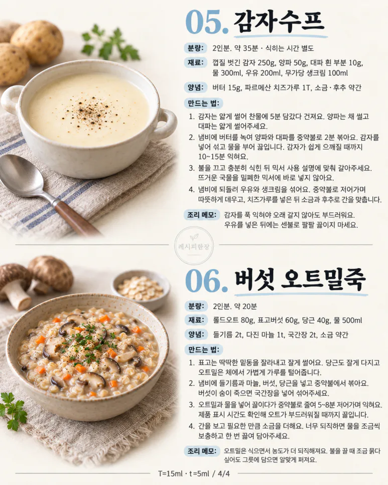 On Sunday morning, instead of a side dish container, one bowl — 6 types of rice porridge, soup, and rice soup.