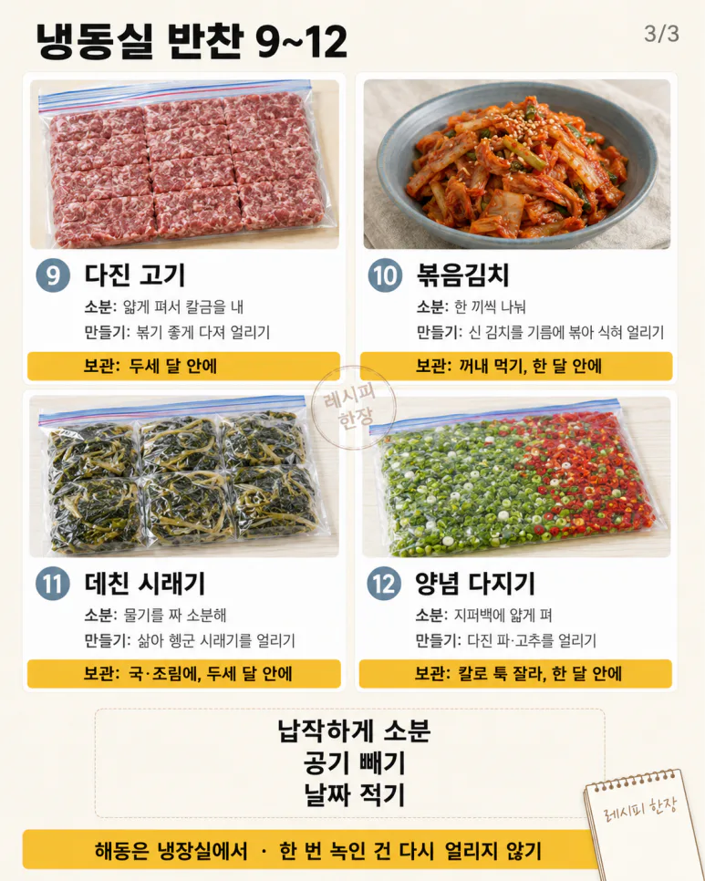 냉동실이 곳간입니다 — 얼려두고 꺼내 먹는 반찬 12가지