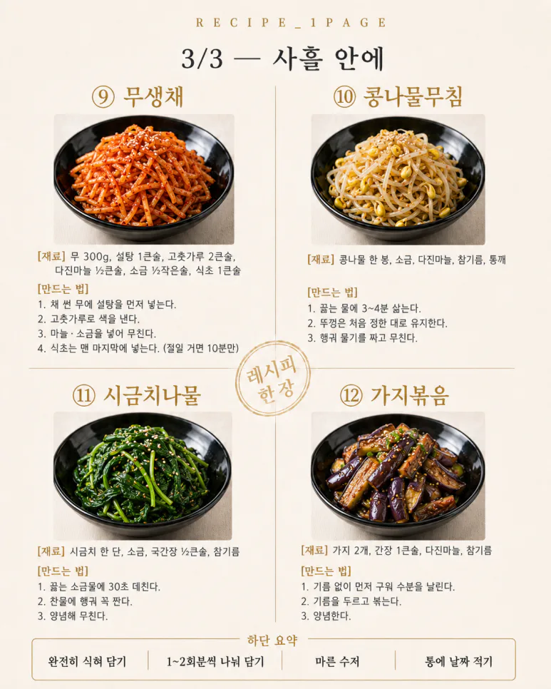9월 첫 주 밑반찬 — 한 번에 만들어 열흘 먹는 12가지