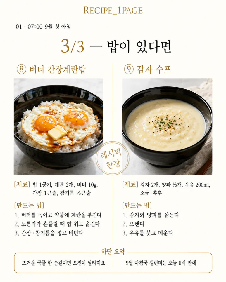 9월 첫 아침 — 10분이면 되는 따뜻한 한 그릇 10가지