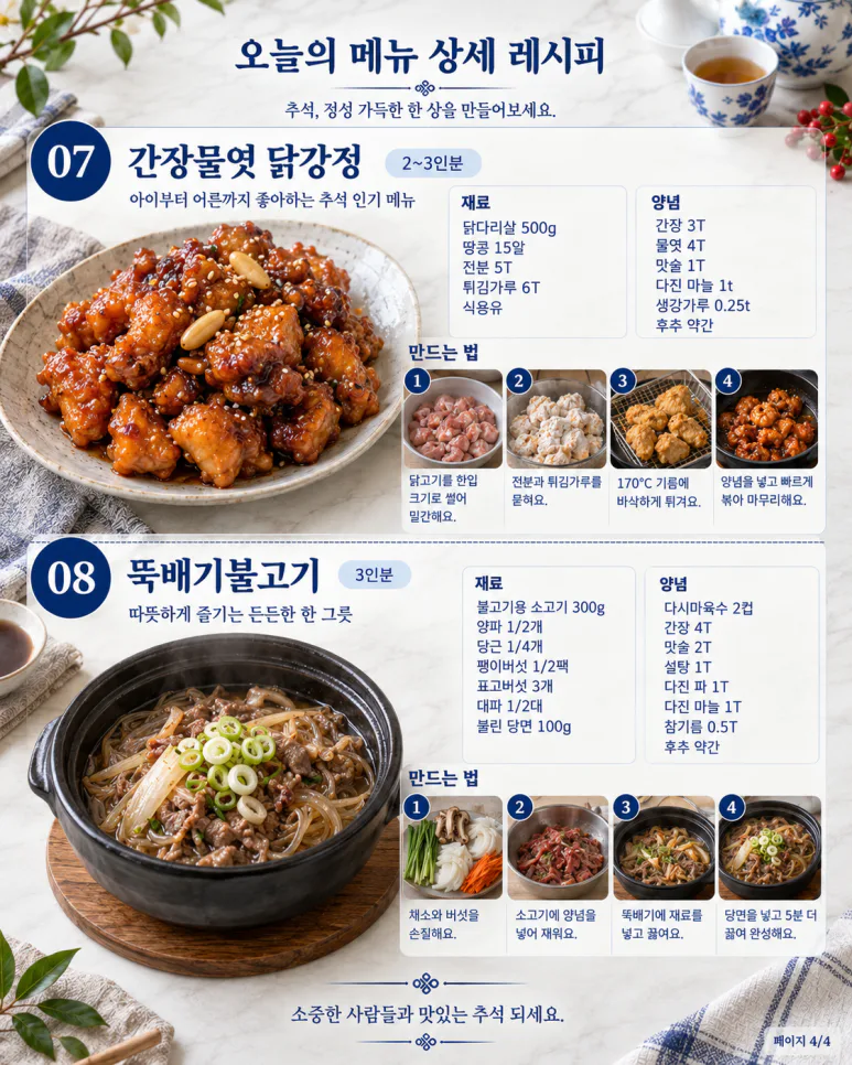 Choose from the main dishes for Chuseok guest prizes — 8 varieties including bossam, japchae, and cold salads.