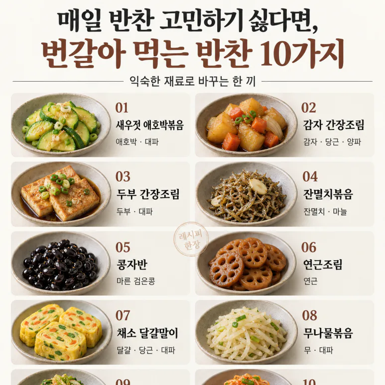 매일 반찬 고민하기 싫다면, 번갈아 먹는 반찬 10가지