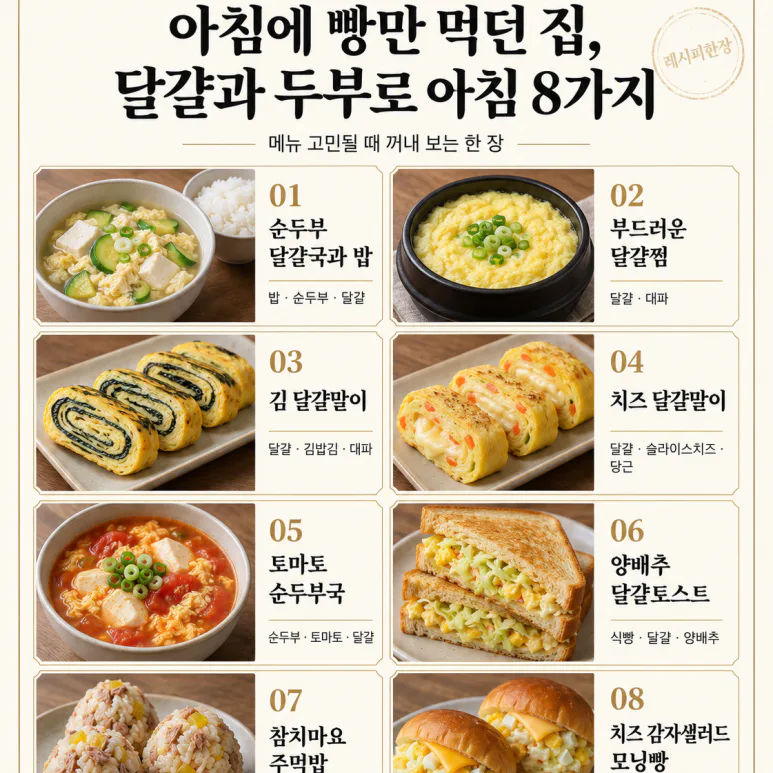 아침에 빵만 먹던 집, 달걀과 두부로 아침 8가지