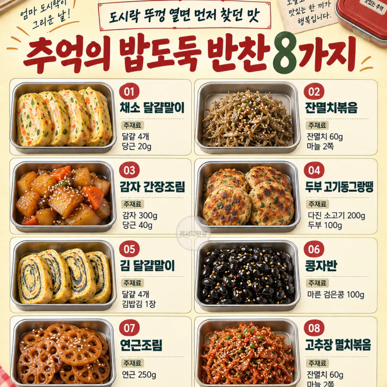 도시락 뚜껑 열면 먼저 찾던 맛 — 추억의 밥도둑 반찬 8가지