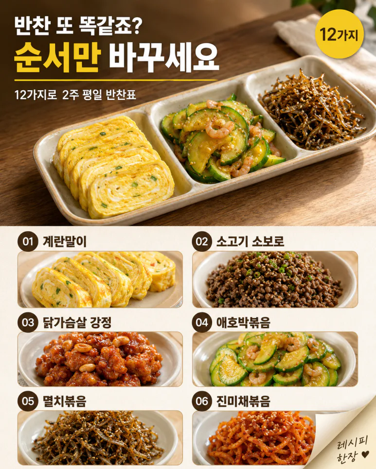 월요일부터 금요일까지 — 12가지로 2주 돌려먹는 평일 반찬표