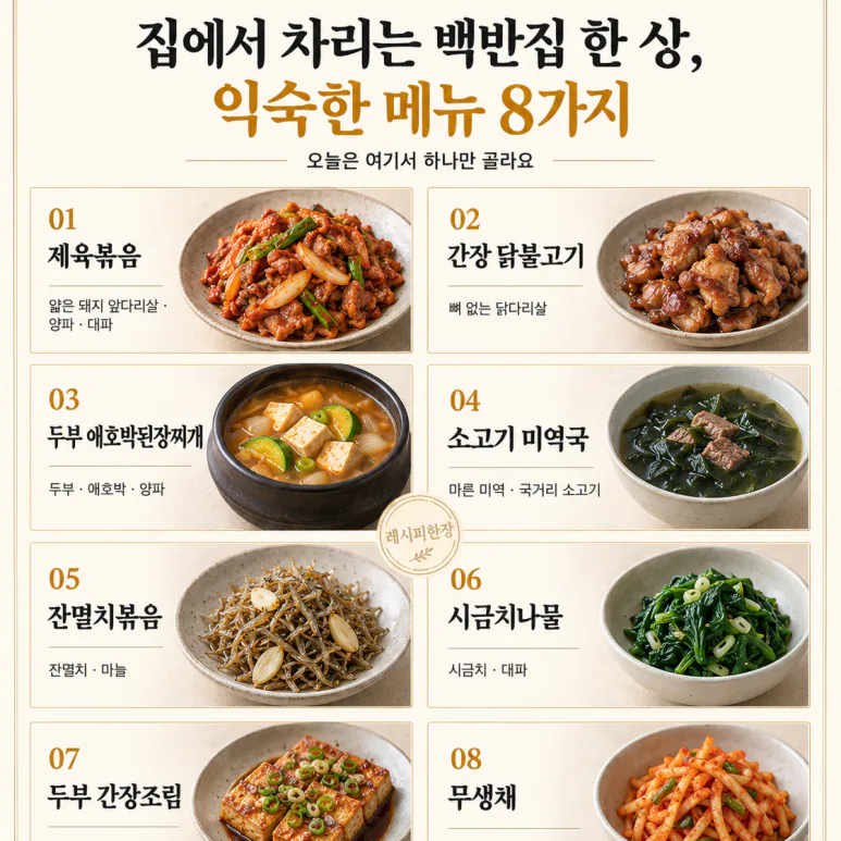 집에서 차리는 백반집 한 상, 익숙한 메뉴 8가지