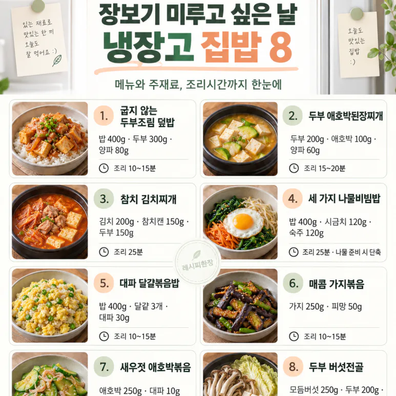 장보기 미루고 싶은 토요일, 냉장고로 차리는 저녁 8가지