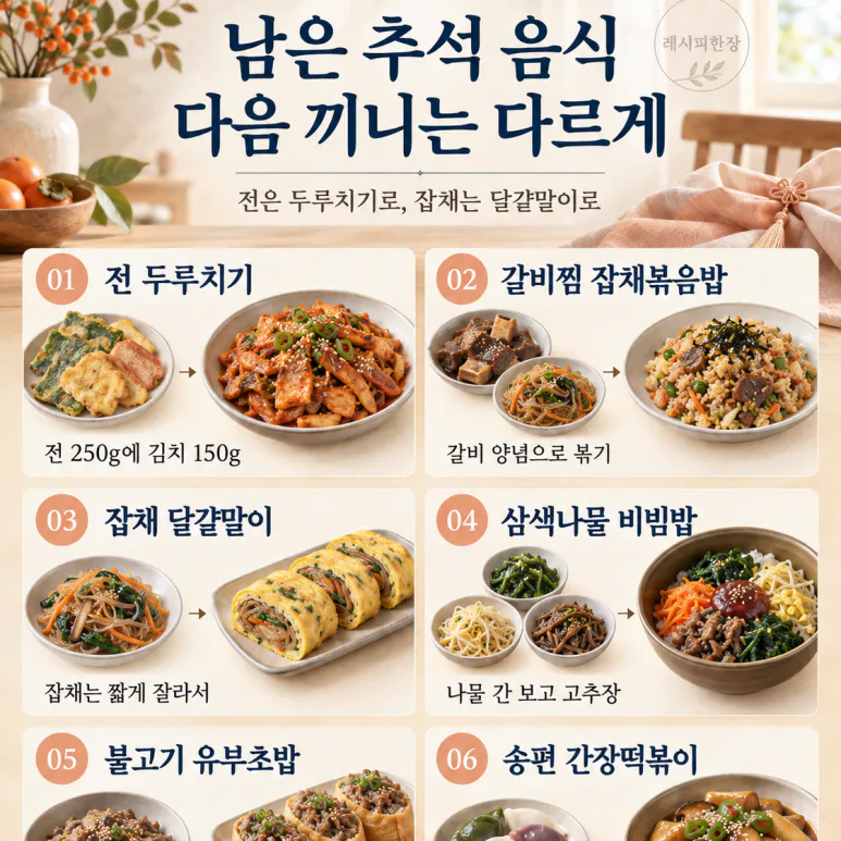 남은 추석 음식, 또 데우기 지겨웠다면 — 전·잡채·송편 활용 6가지
