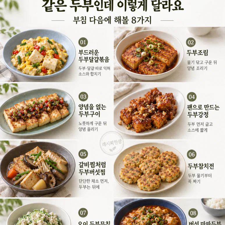 If you had just served up one piece of tofu for Sunday dinner — 8 types of Gangjeong, mushroom stew, Mapo tofu, etc.