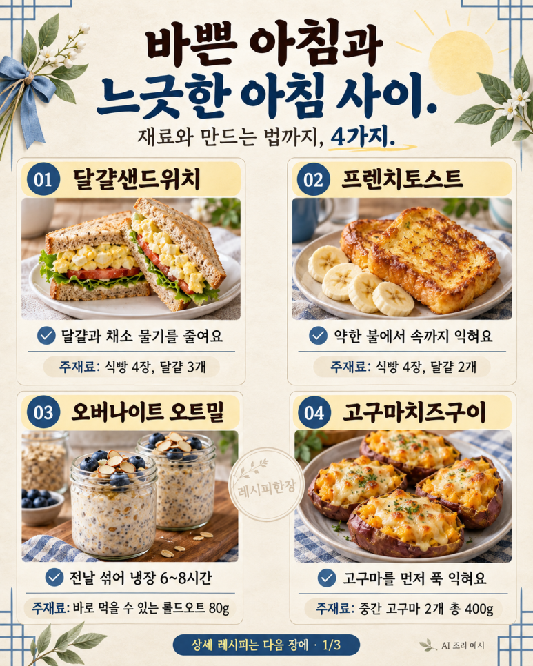 If you have bread, eggs, and sweet potatoes, the order to prepare four breakfast items
