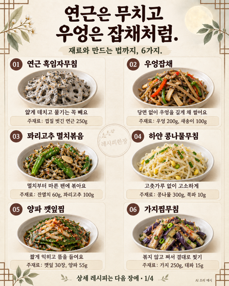 연근은 조림만 했는데 — 흑임자무침·우엉잡채로 바꾼 반찬 6가지