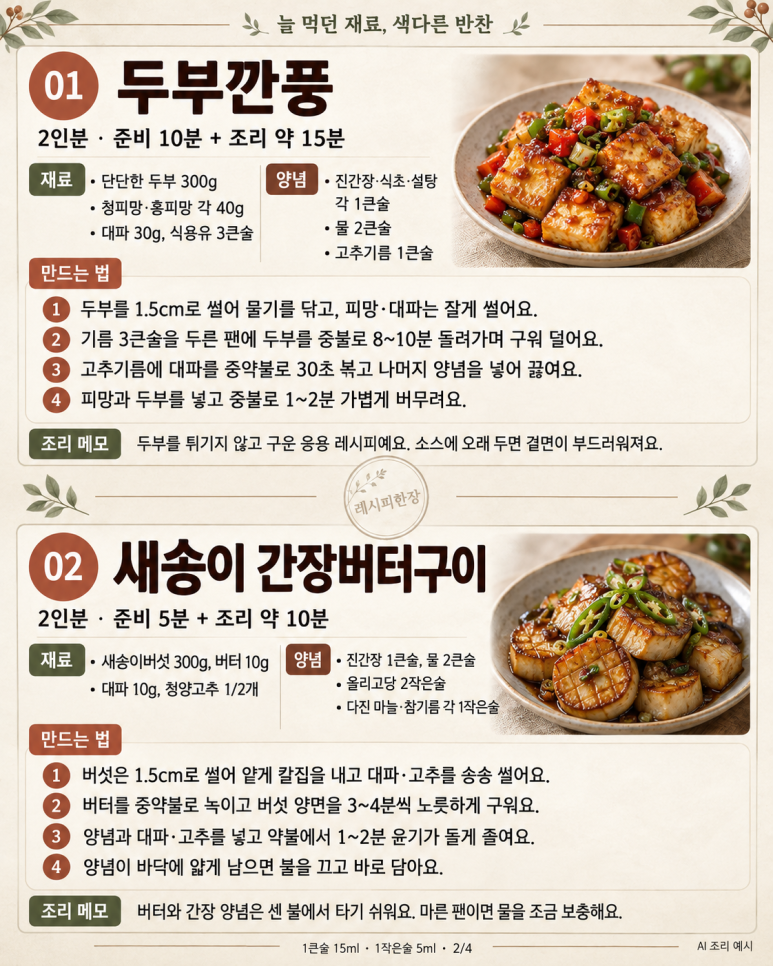 반찬이 맨날 비슷하다면 — 두부깐풍부터 버섯구이까지 6가지