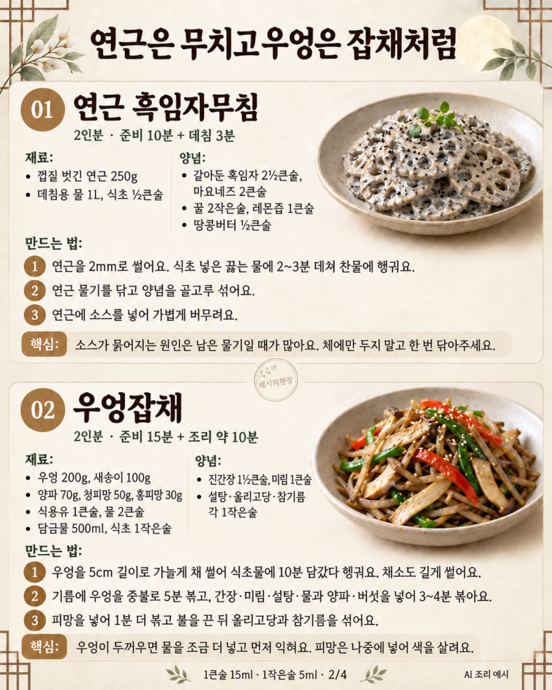 연근은 조림만 했는데 — 흑임자무침·우엉잡채로 바꾼 반찬 6가지