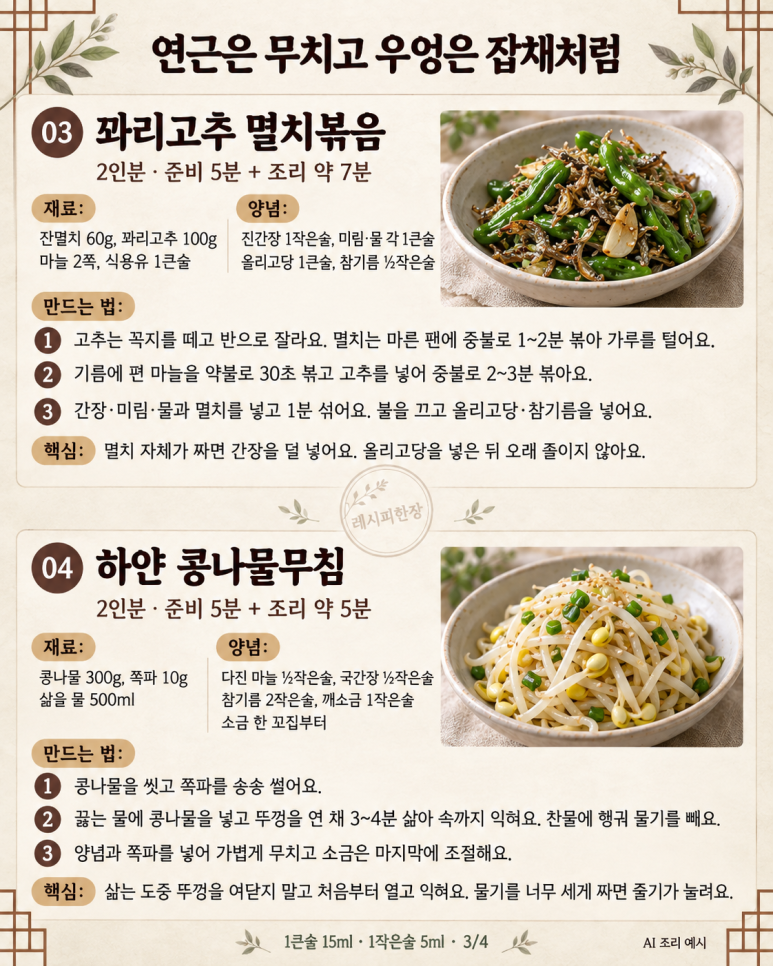 Only braised radish was made - 6 side dishes changed to black bean salad and bitter gourd stir-fry