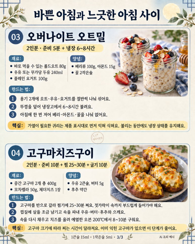 식빵·달걀·고구마가 있다면, 아침식사 4가지 준비 순서