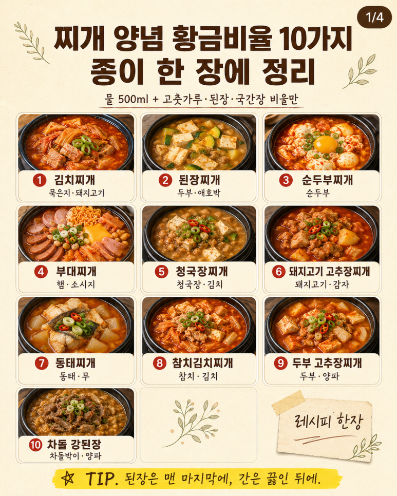 10 golden ratios for stew seasoning, organized on a single sheet of paper