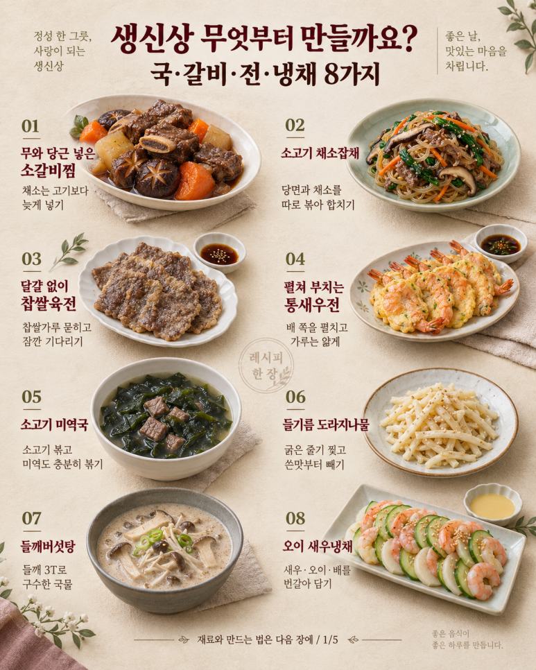 8 Korean dishes to choose for a family table setting: ribs, japchae, and fried meat, a Korean menu to include