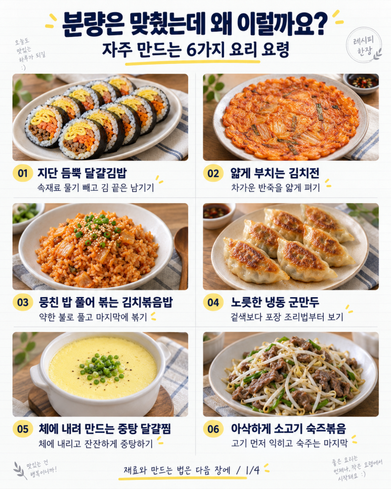 Si el kimbap se rompe y el pan está pastoso — incluso los puntos de cocción, ¡6 recetas de comida casera!