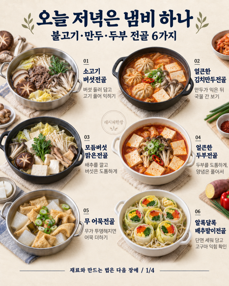 Para la cena familiar del Chuseok, coloca una olla en el centro — 6 platos de sopa caliente.