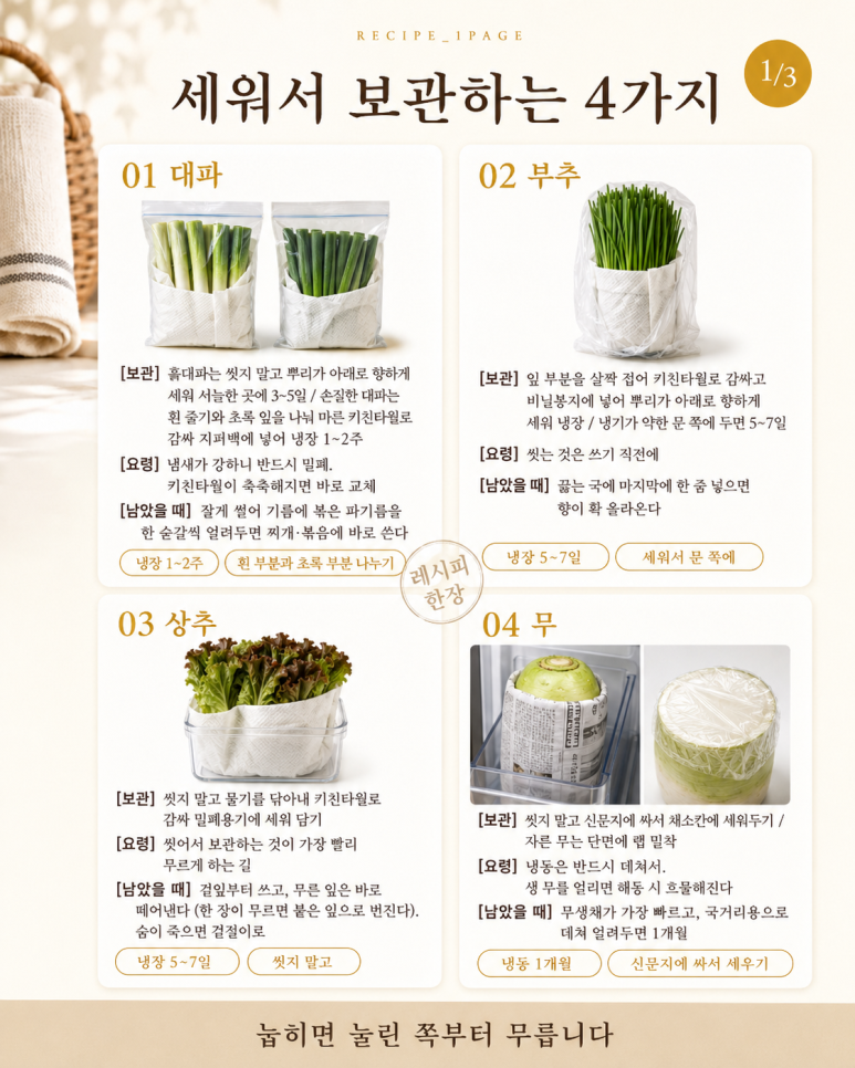 한 봉지 사면 늘 남는 채소 — 끝까지 쓰는 법 10가지(보관법)