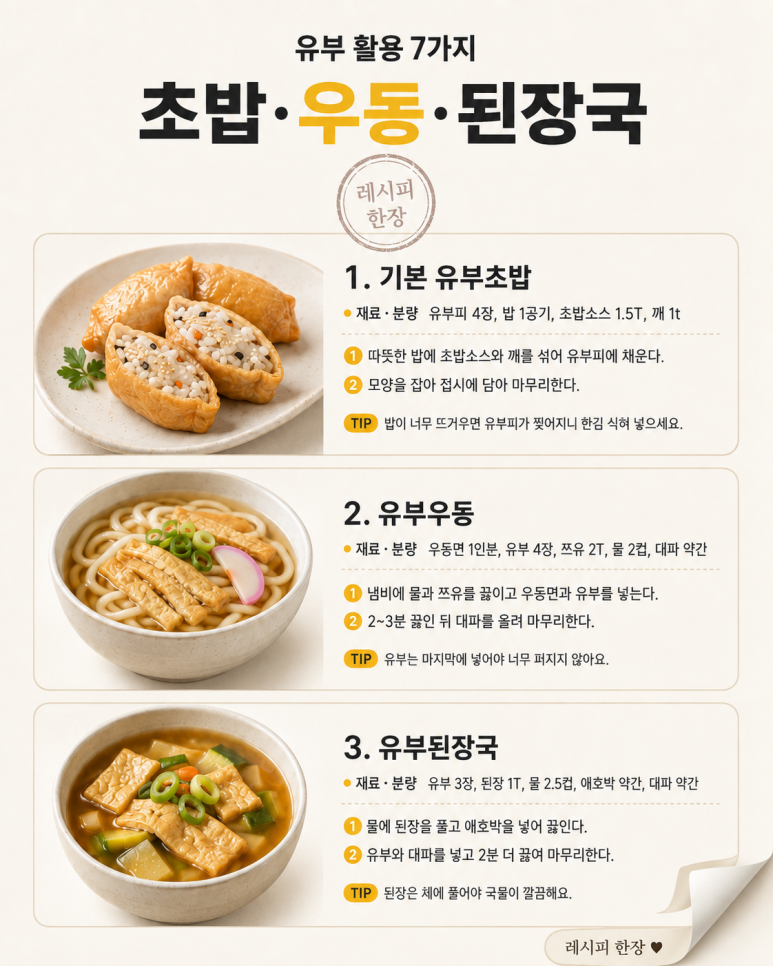 유부 한 봉지 요리 7가지 — 초밥 말고 국·조림·덮밥까지