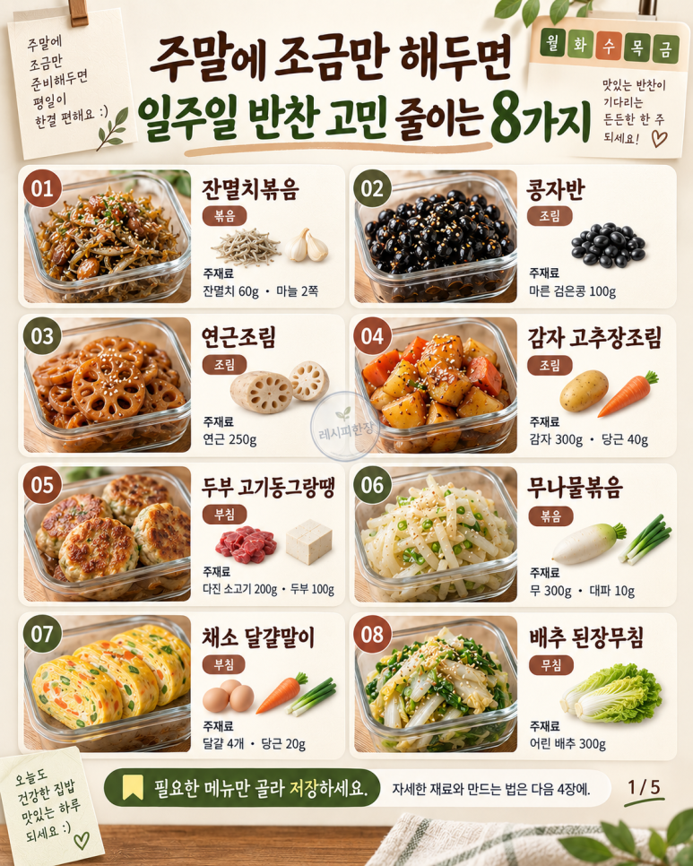 주말에 조금만 해두면 — 일주일 반찬 고민 줄이는 8가지