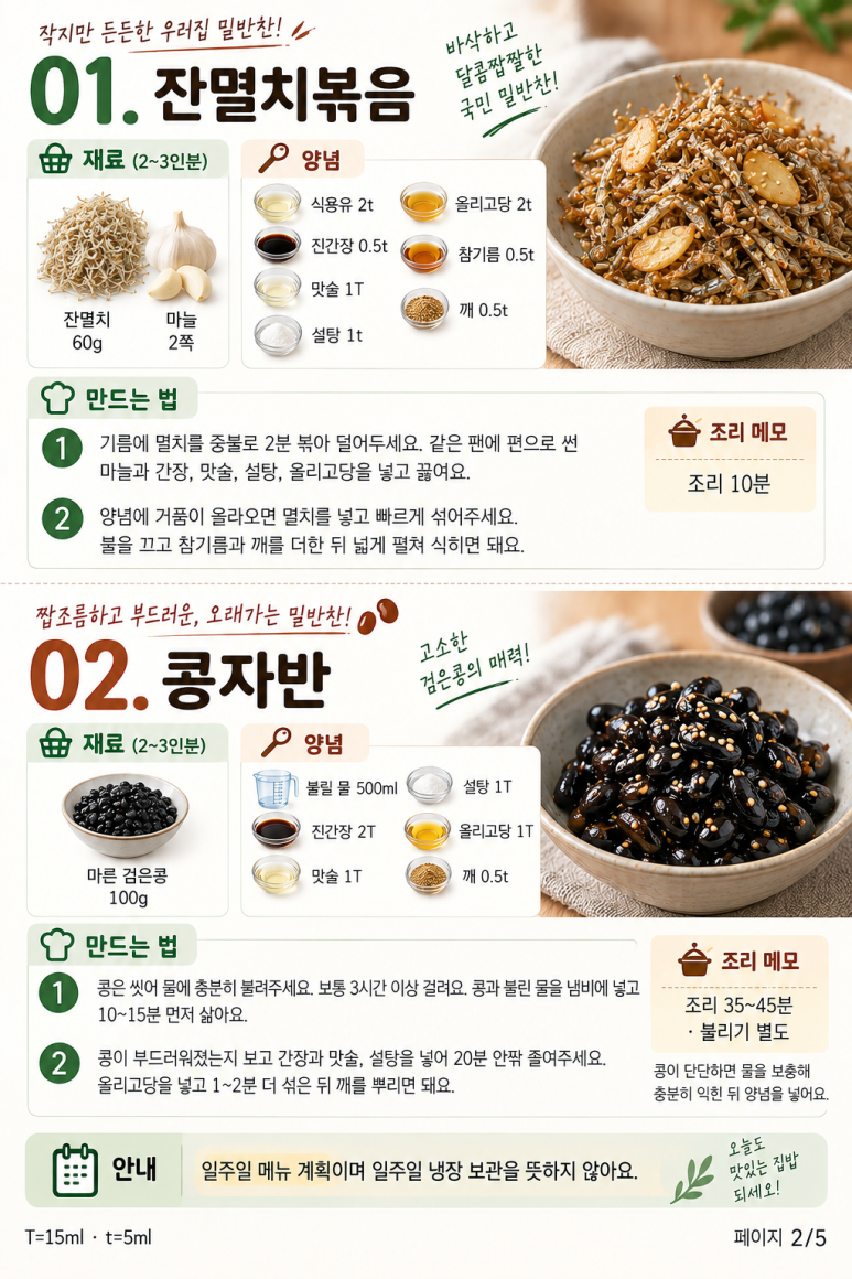 주말에 조금만 해두면 — 일주일 반찬 고민 줄이는 8가지