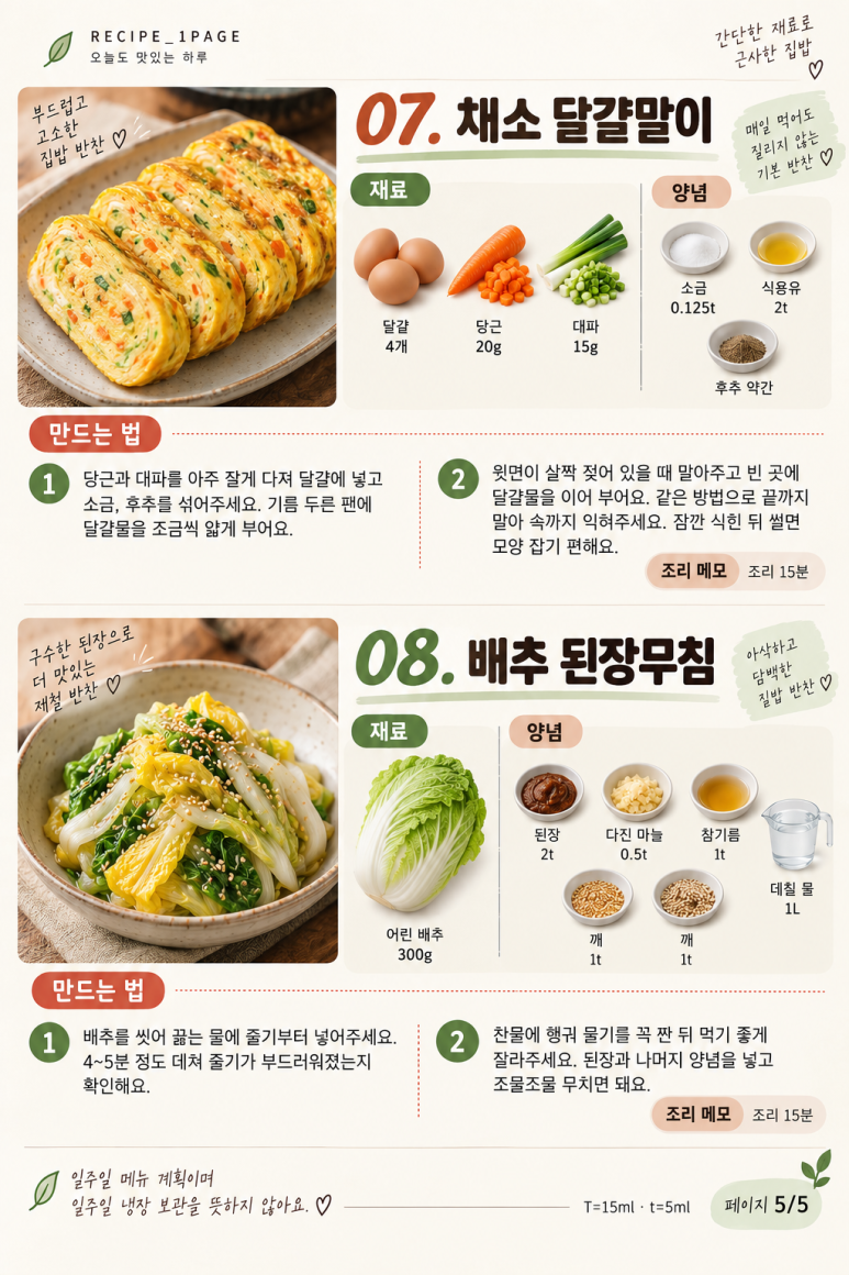주말에 조금만 해두면 — 일주일 반찬 고민 줄이는 8가지