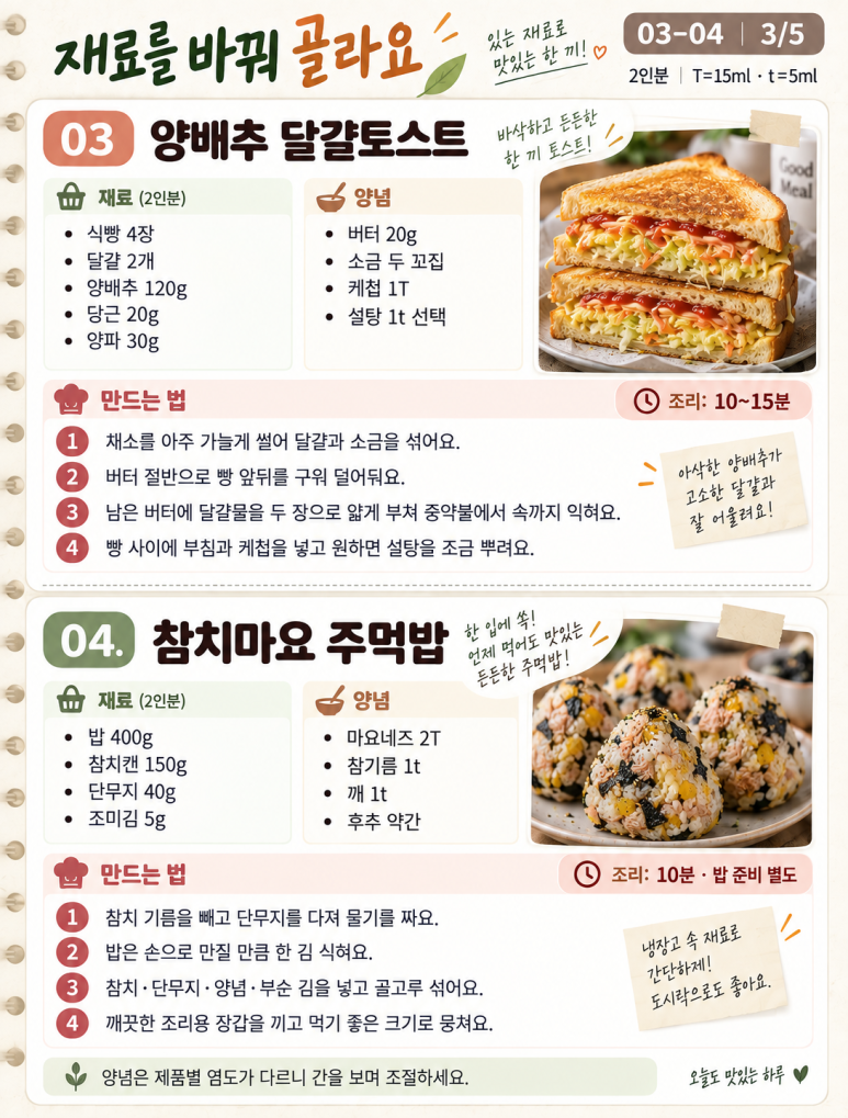 주말 점심은 집 분식, 번갈아 만드는 메뉴 8가지