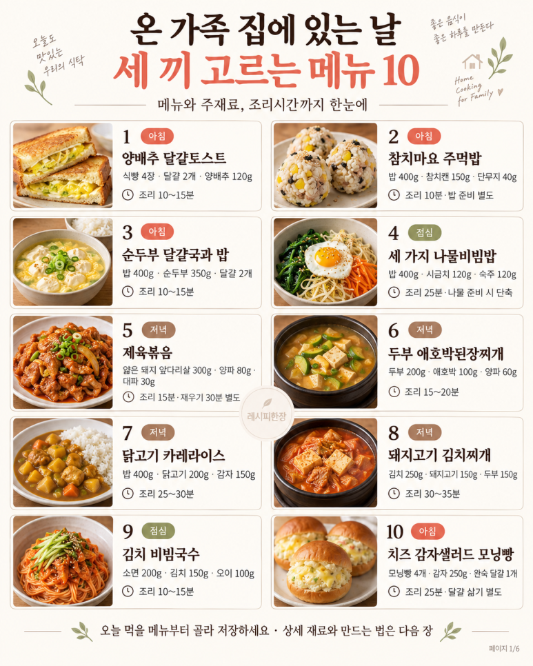 온 가족 집에 있는 일요일, 세 끼 돌려먹는 메뉴 10가지