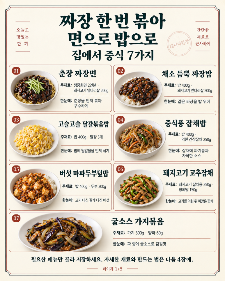 짜장 한 번 볶아 면으로 밥으로 — 집에서 차리는 중식 7가지