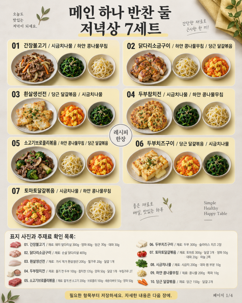 반찬 세 가지면 충분한 날메인에 맞춰 고르는 저녁상 7세트