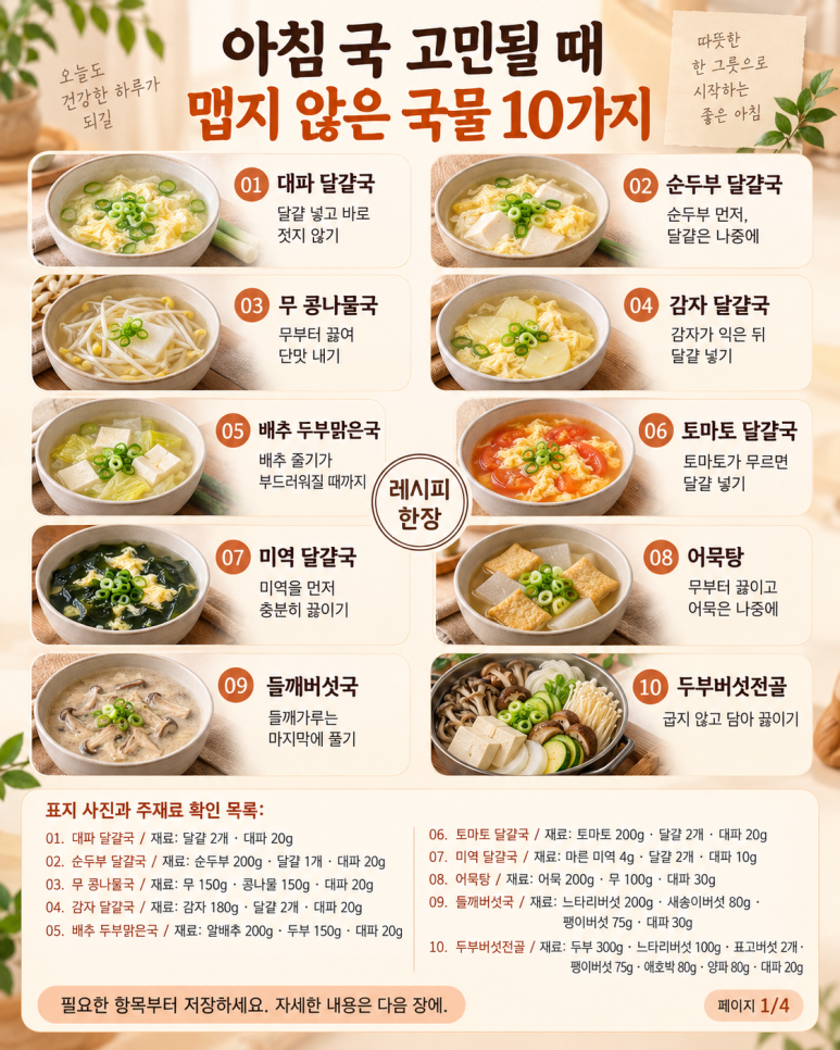 국 없으면 허전한 아침맵지 않은 국물요리 10가지
