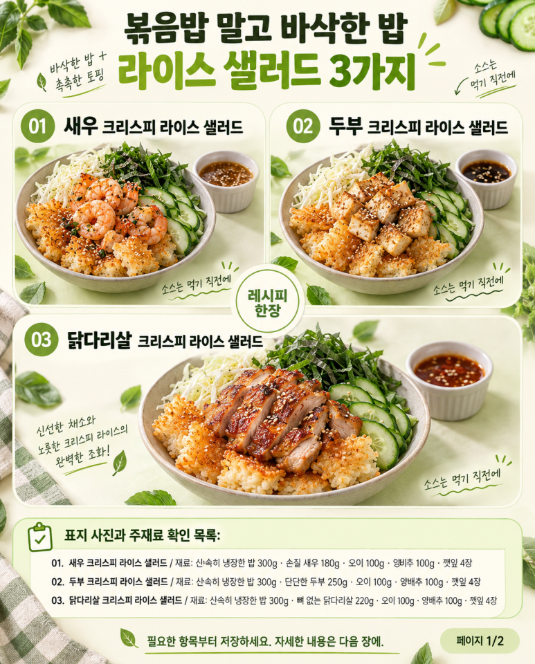 찬밥을 바삭하게 구웠더니크리스피 라이스 샐러드 3가지