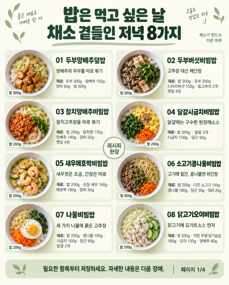"바지가 불편해졌는데.." 밥은 먹고 싶은 날 저녁 8가지