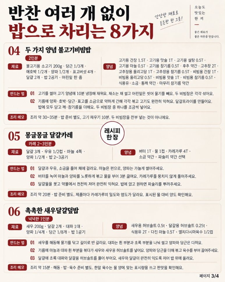 반찬통 여러 개 꺼내기 싫은 점심밥으로 차리는 한 끼 8가지
