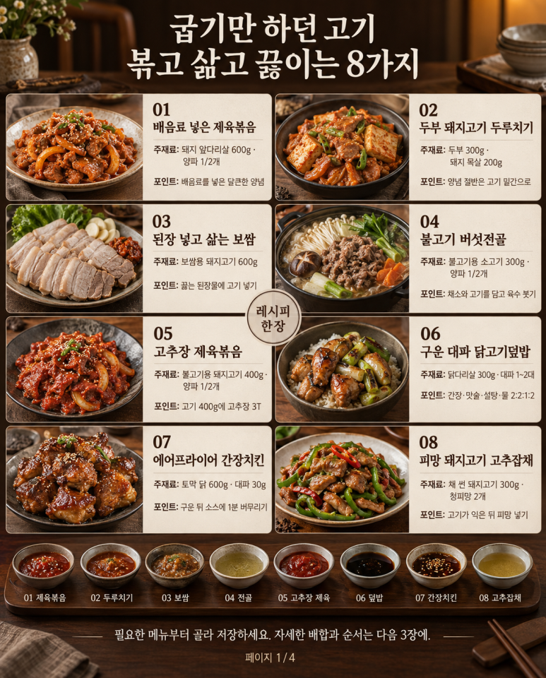 오늘 저녁 메인은 하나만 제육·보쌈부터 간장치킨까지 고기요리 8가지