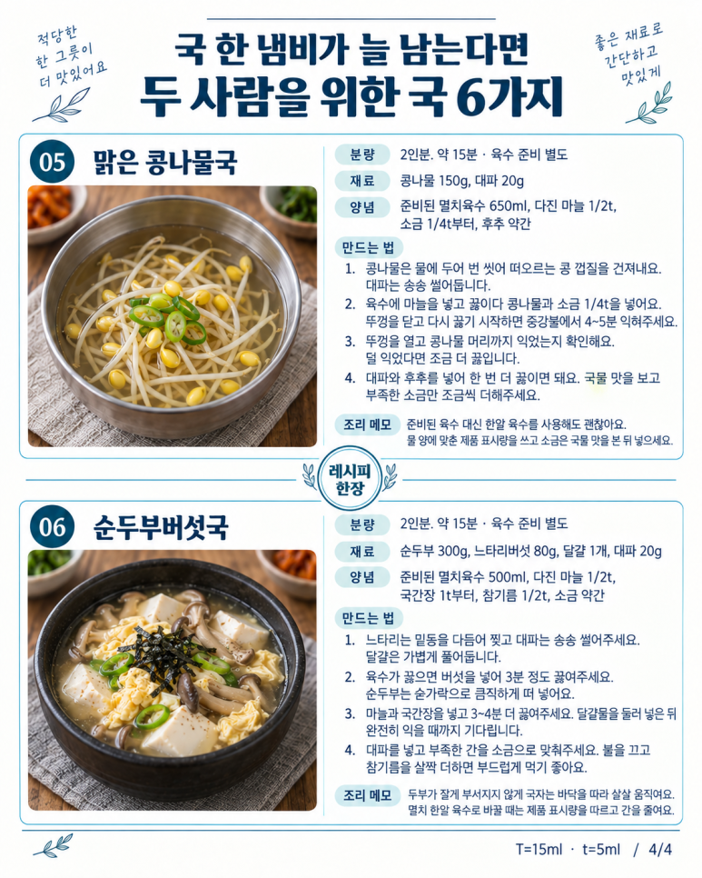 국 한 냄비 끓여도 자꾸 남는 집 — 두 사람이 먹기 좋은 국 6가지