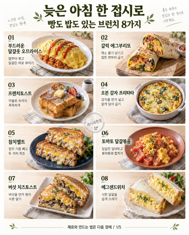 A late-arrived day is one plate — 8 types of toast, eggs, and potatoes for brunch.