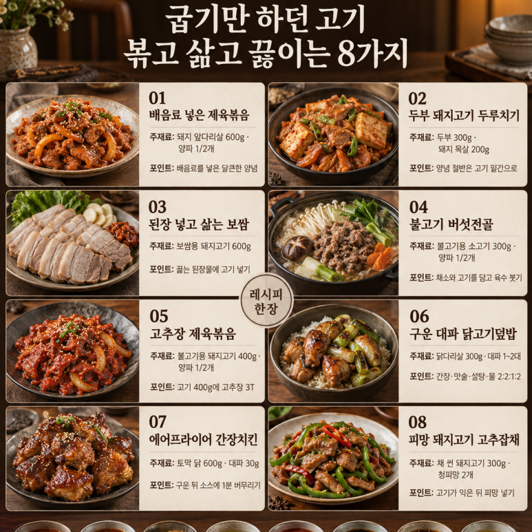 오늘 저녁 메인은 하나만 제육·보쌈부터 간장치킨까지 고기요리 8가지